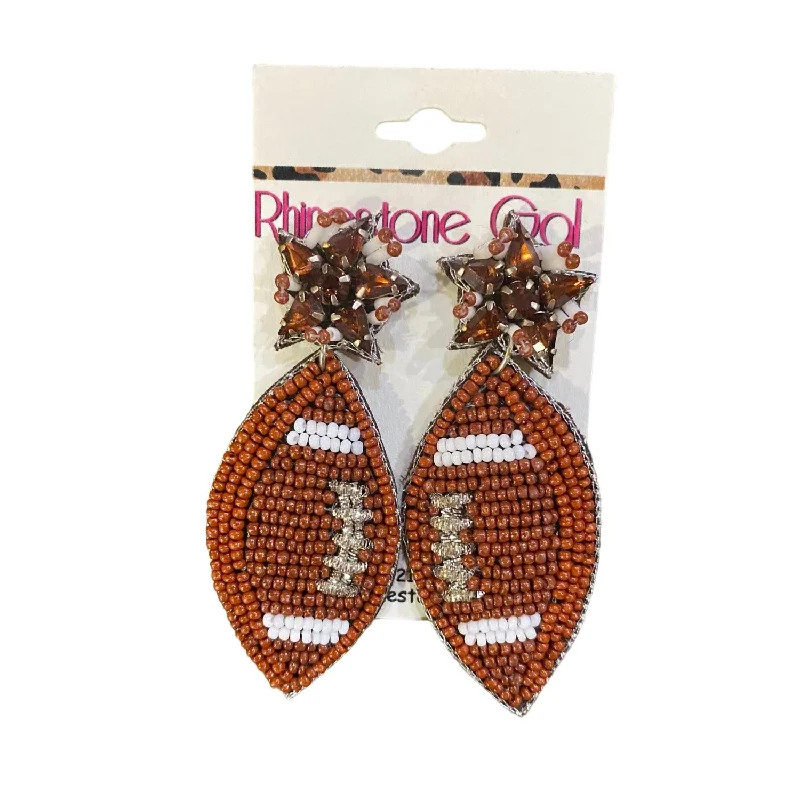 Hoop earrings with satin finishes for a smooth and elegant appearance-Football Seed Bead Earrings In Brown