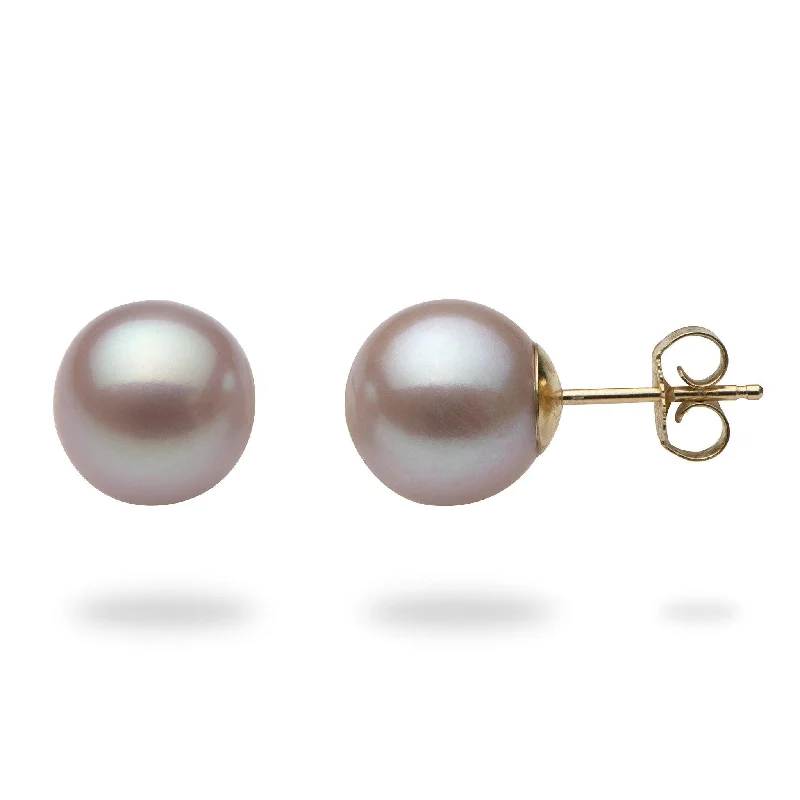 Hoop earrings with hearts for a sweet and romantic gesture-Freshwater Natural Color Pearl Earrings in Gold - 9-10mm