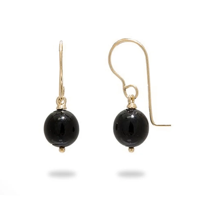 Hoop earrings with gold accents for a warm, elegant statement piece-Hawaiian Black Coral Earrings in Gold -  7-7.9mm