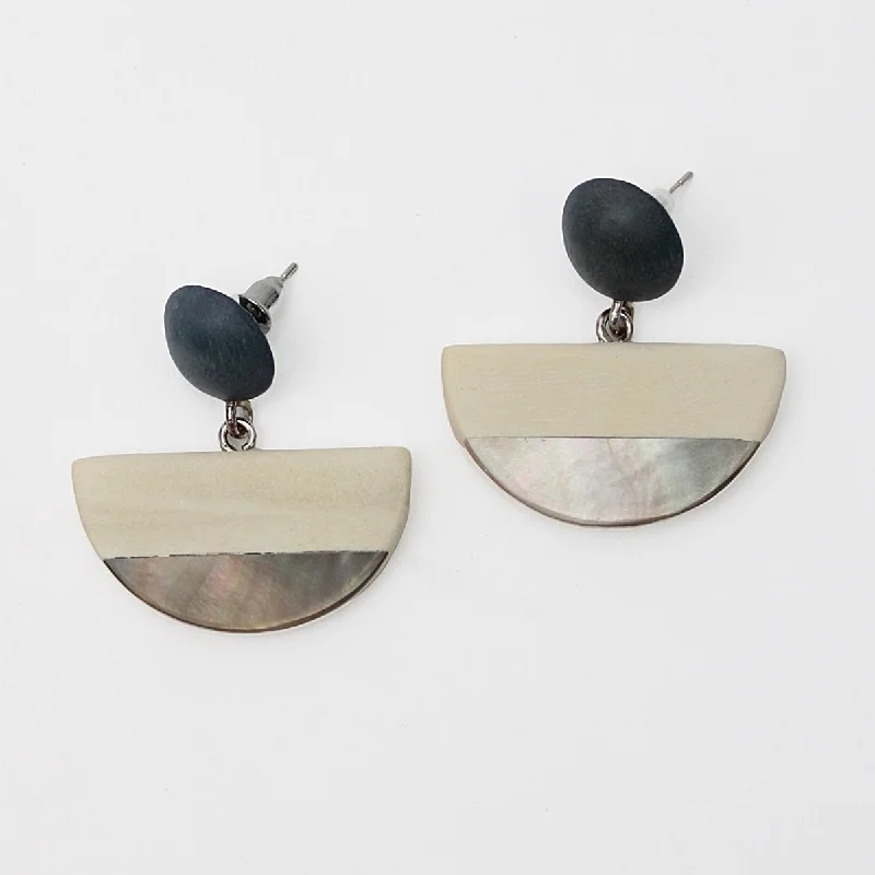 Hoop earrings with textured gold for a refined and sophisticated aesthetic-Ivory Wood and Shell Half Moon Earrings