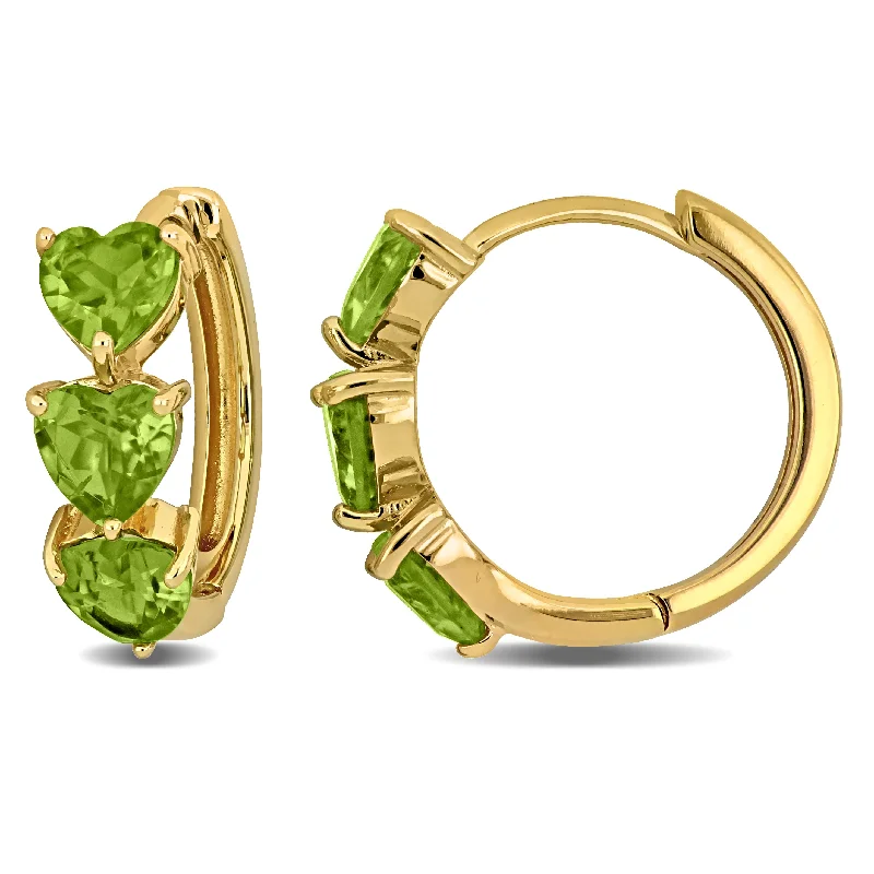 Hoop earrings with rhinestone embellishments for a glamorous and sparkling look-Mimi & Max 3ct TGW Peridot Triple Heart Hoop Earrings in Rose Plated Sterling Silver