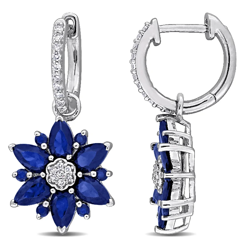 Hoop earrings with a matte finish for a sleek and sophisticated appearance-Mimi & Max 4 2/5ct TGW Created Blue Sapphire 1/6ct TW Diamond Flower Earrings Sterling Silver