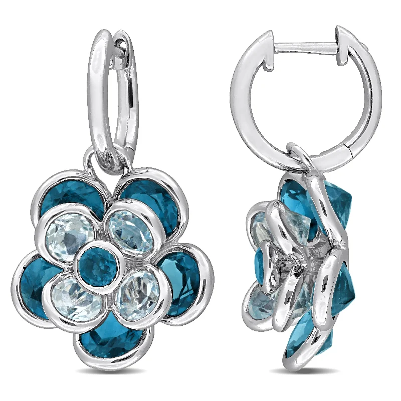 Best hoop earrings with marbled designs for a trendy and artistic effect-Mimi & Max 8 1/4ct TGW London Blue Topaz Sky Blue Topaz Flower Hoop Earrings in Sterling Silver