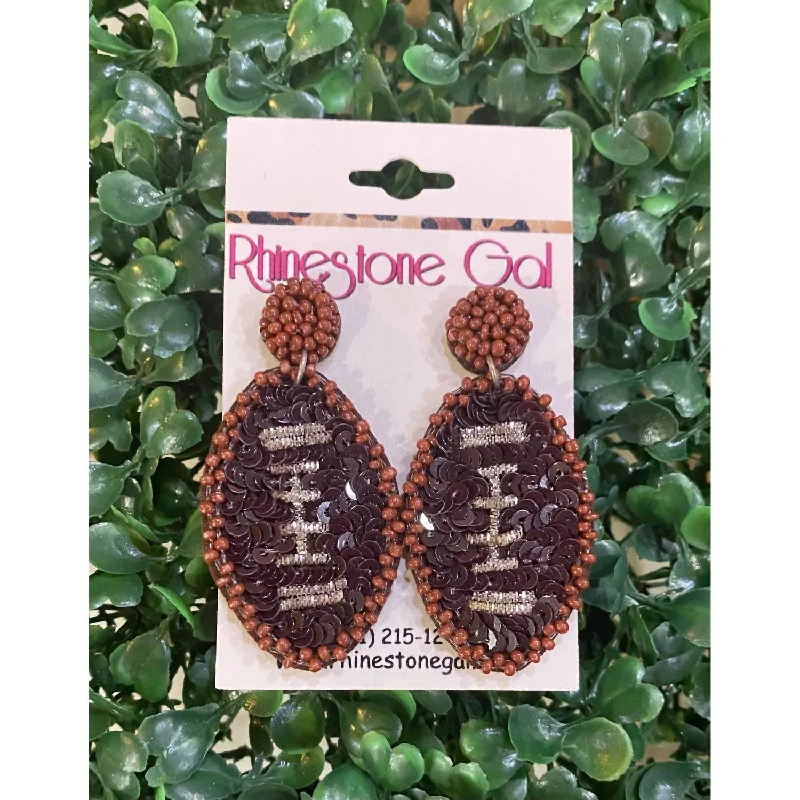 Best hoop earrings with geometric shapes for a modern and artistic appeal-Mini Football Sequin And Seed Bead Earrings In Brown