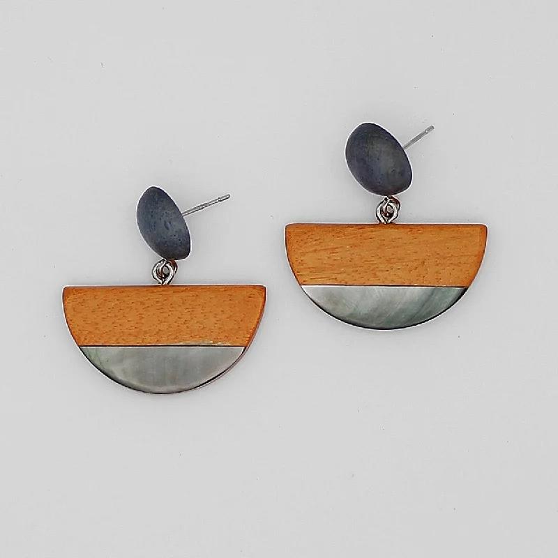 Hoop earrings with spiral designs for a dynamic and fluid look-Orange Wood and Shell Half Moon Earrings