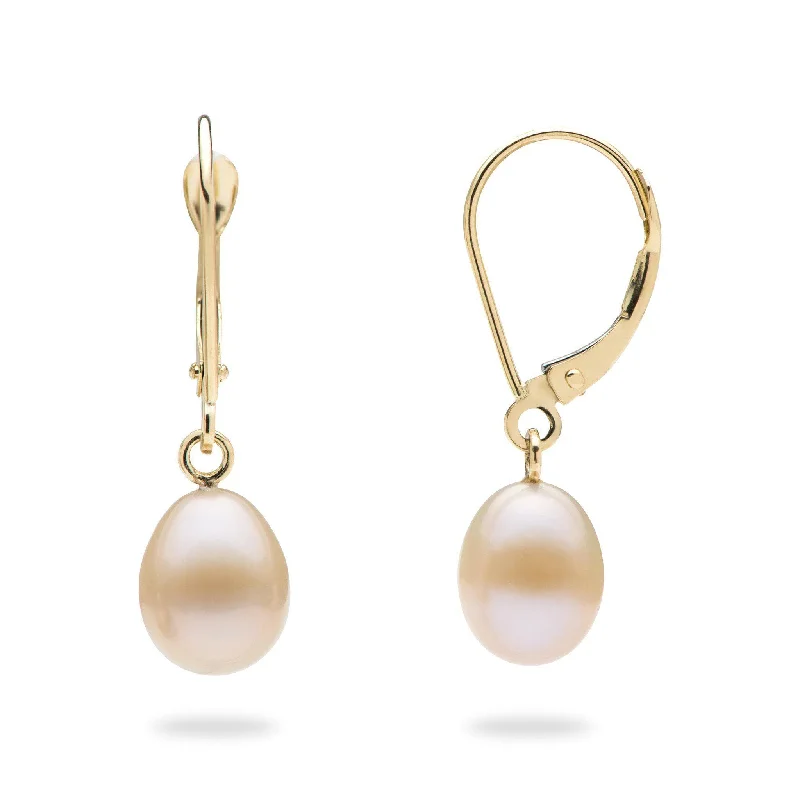 Best hoop earrings with tribal designs for a cultural and exotic aesthetic-Peach Freshwater Pearl Earrings in Gold - 7-8mm