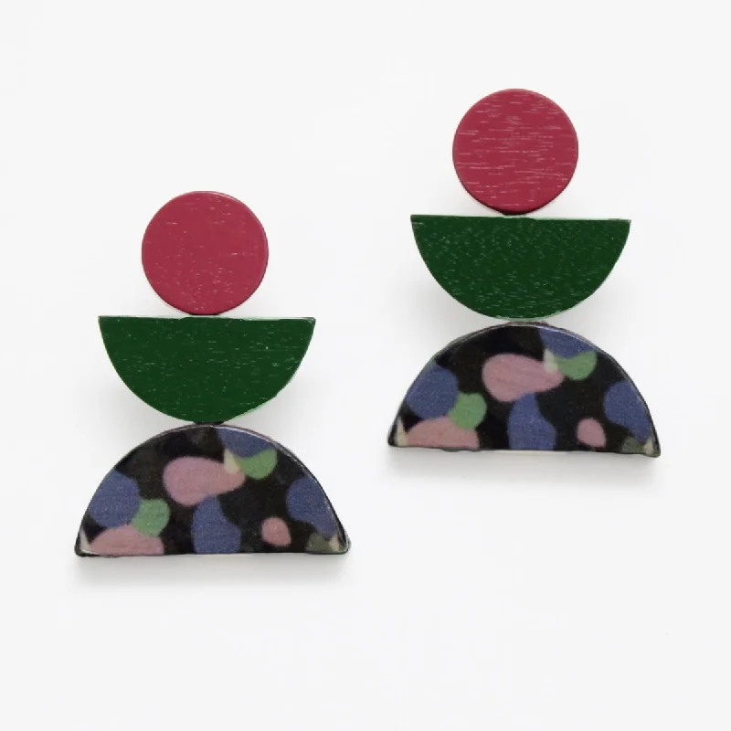 Best hoop earrings with vintage rhinestone embellishments for a retro-glam effect-Pink and Green Geometric Earrings