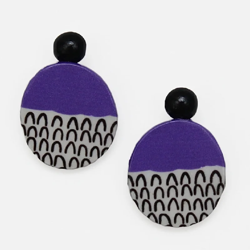 Hoop earrings with open designs for a modern, lighthearted vibe-Purple Round Decoupage Jolie Earrings