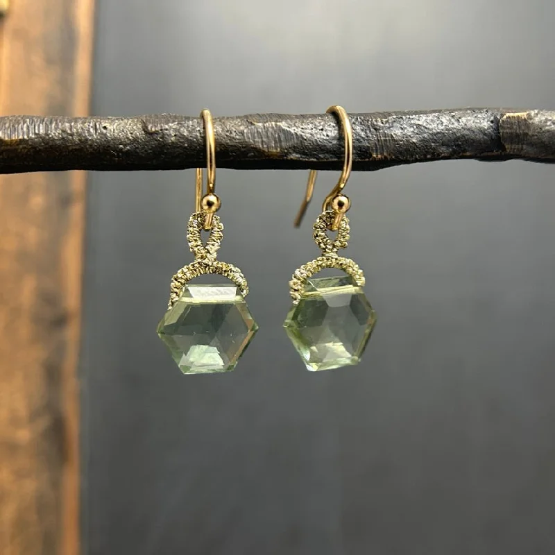 Hoop earrings with abstract shapes for an artistic and creative touch-Green Amethyst Quartz Hexagon Drop