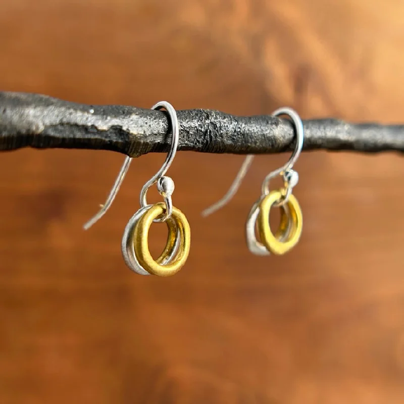 Hoop earrings with twisted leather for a chic and modern boho look-Two Little Circles Earring