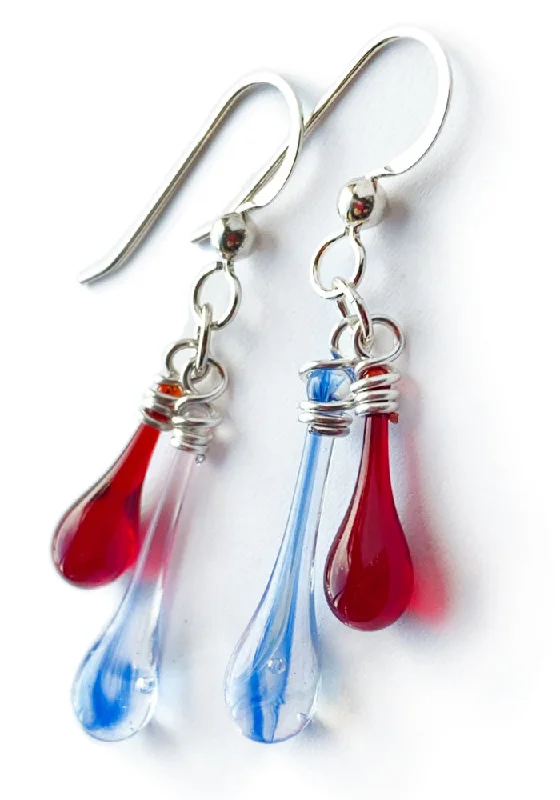 Hoop earrings with heart-shaped frames for a romantic and feminine look-Red, White, and Bluebell Duet Earrings