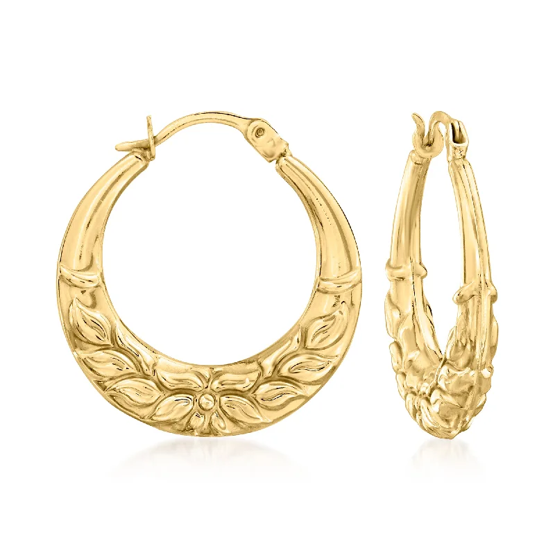 Hoop earrings with textured gold for a refined and sophisticated aesthetic-Ross-Simons 14kt Yellow Gold Floral Hoop Earrings