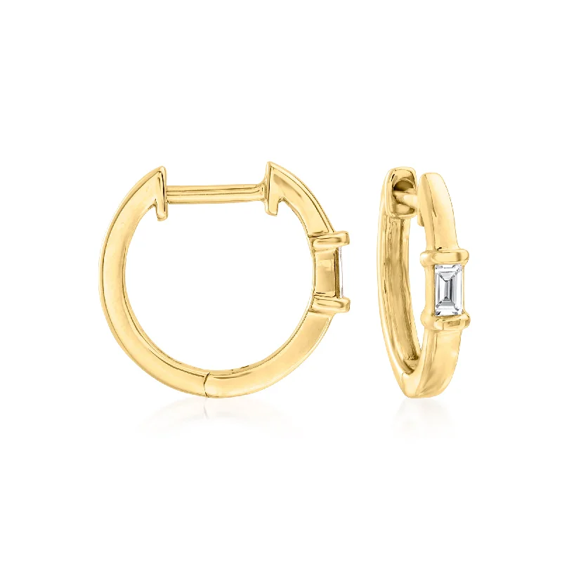 Best hoop earrings with lever-back closures for secure and easy wear-Ross-Simons Baguette Diamond-Accented Huggie Hoop Earrings in 14kt Yellow Gold