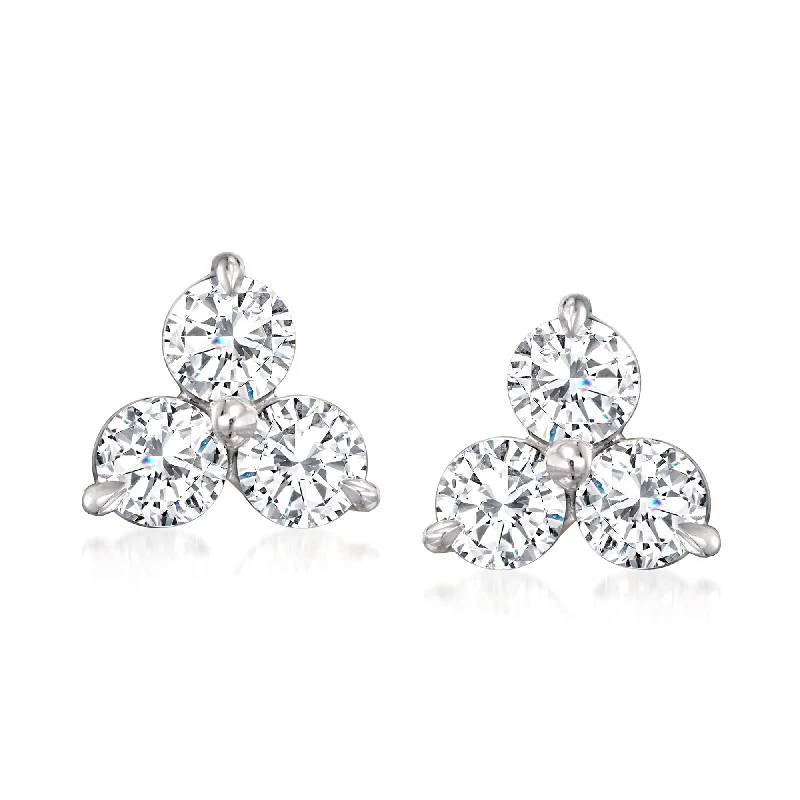 Hoop earrings with cut-out designs for a creative and lightweight effect-Ross-Simons Diamond 3-Stone Earrings in 14kt White Gold