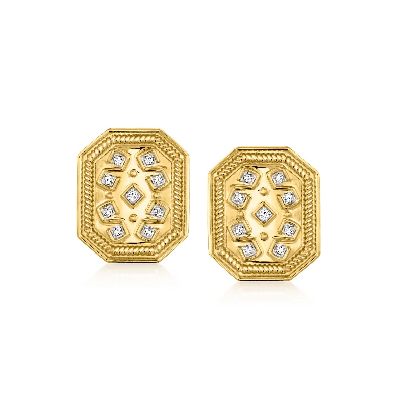 Small hoop earrings for a delicate and understated everyday wear-Ross-Simons Diamond-Accented Etruscan-Style Earrings in 18kt Gold Over Sterling