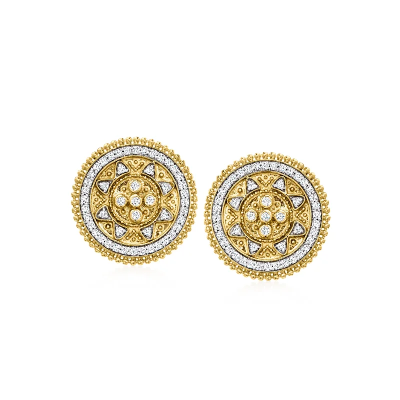 Hoop earrings with spiral designs for a dynamic and fluid look-Ross-Simons Diamond Etruscan-Style Circle Earrings in 18kt Gold Over Sterling