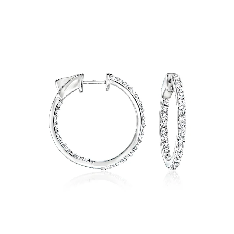 Hoop earrings with polished silver finish for a shiny, modern appeal-Ross-Simons Diamond Inside-Outside Hoop Earrings in 14kt White Gold