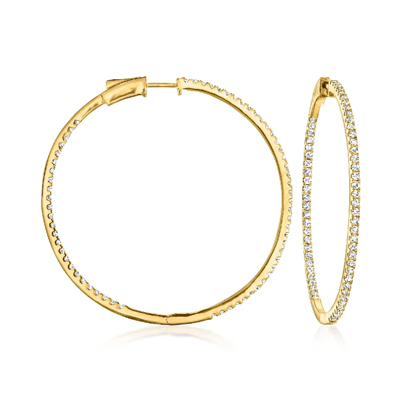 Hoop earrings with infinity loop designs for a continuous and eternal shape-Ross-Simons Diamond Inside-Outside Hoop Earrings in 18kt Gold Over Sterling