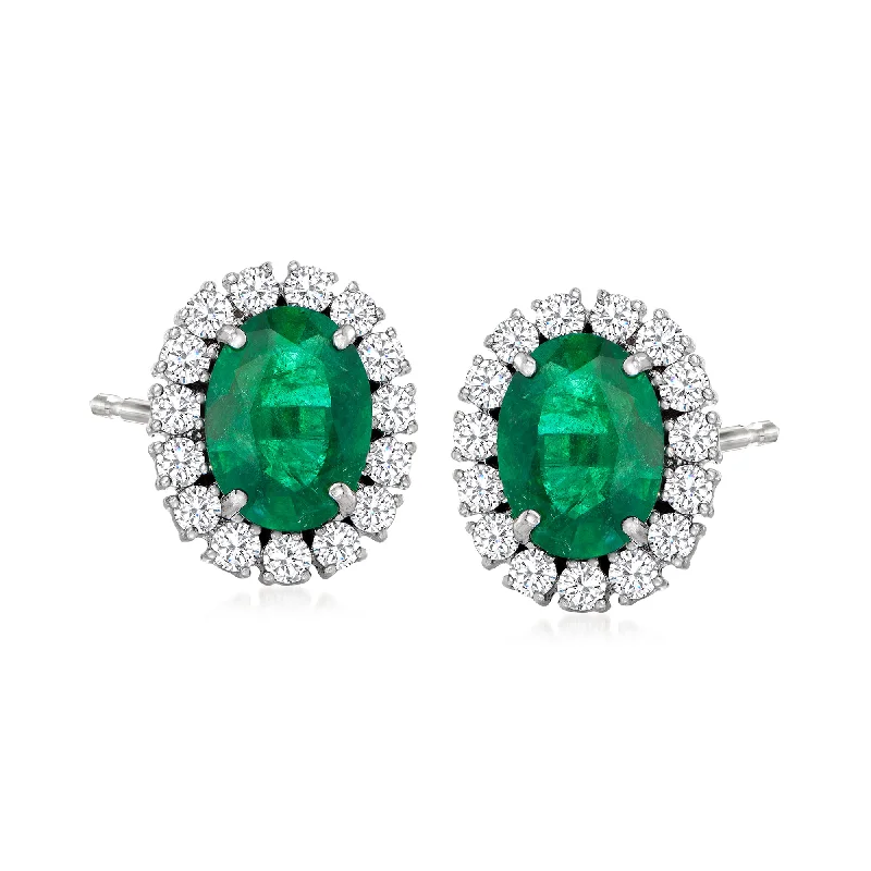 Best hoop earrings with custom engravings for a personalized and meaningful gift-Ross-Simons Emerald and Diamond Earrings in 18kt White Gold