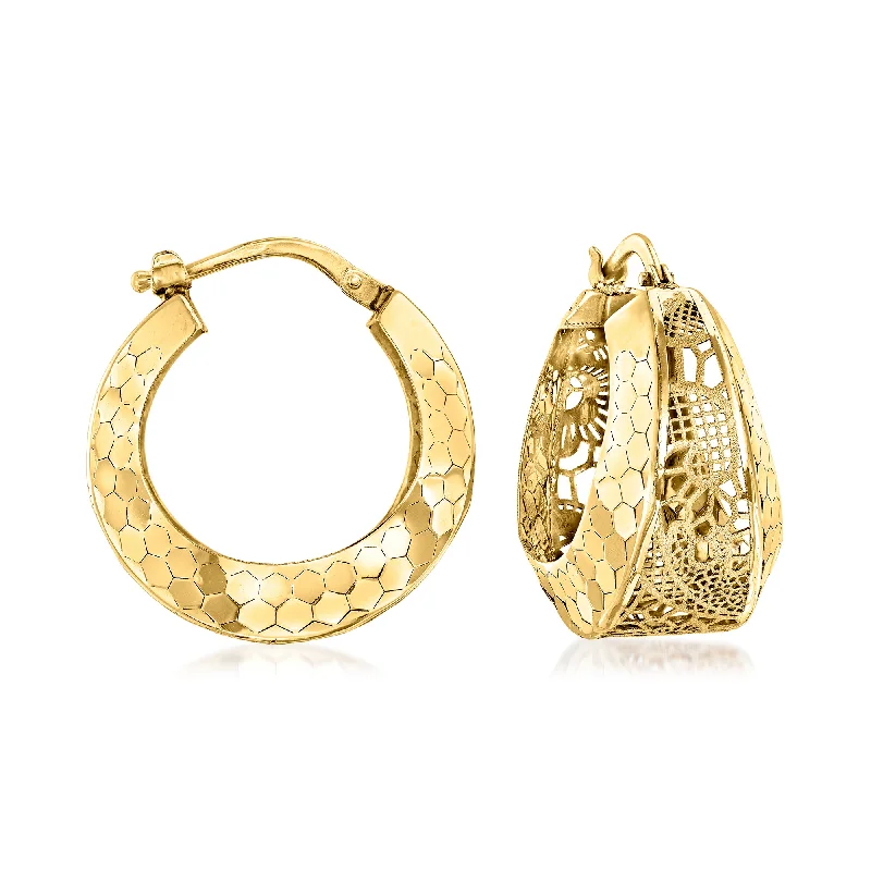 Best hoop earrings with Swarovski crystals for added sparkle and luxury-Ross-Simons Italian 14kt Yellow Gold Floral Filigree Hoop Earrings