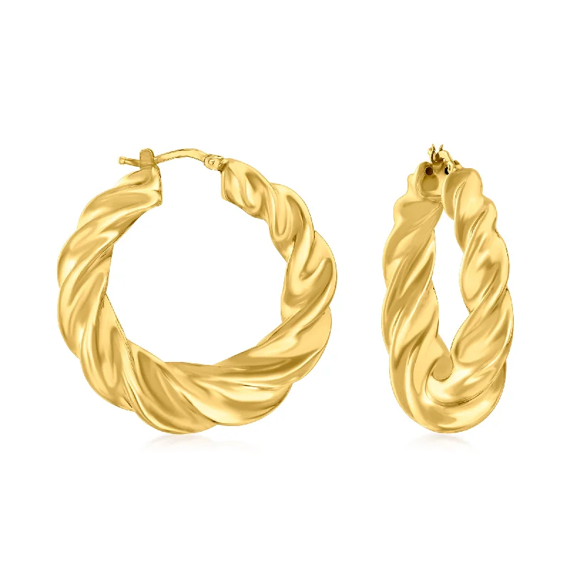 Hoop earrings with heart-shaped frames for a romantic and feminine look-Ross-Simons Italian 18kt Yellow Gold Graduated Twisted Hoop Earrings