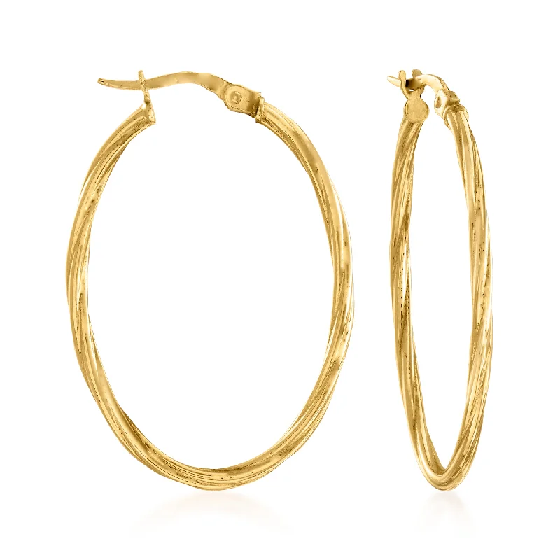 Hoop earrings with textured finishes for a vintage and classic style-Ross-Simons Italian 18kt Yellow Gold Oval-Shaped Twisted Hoop Earrings