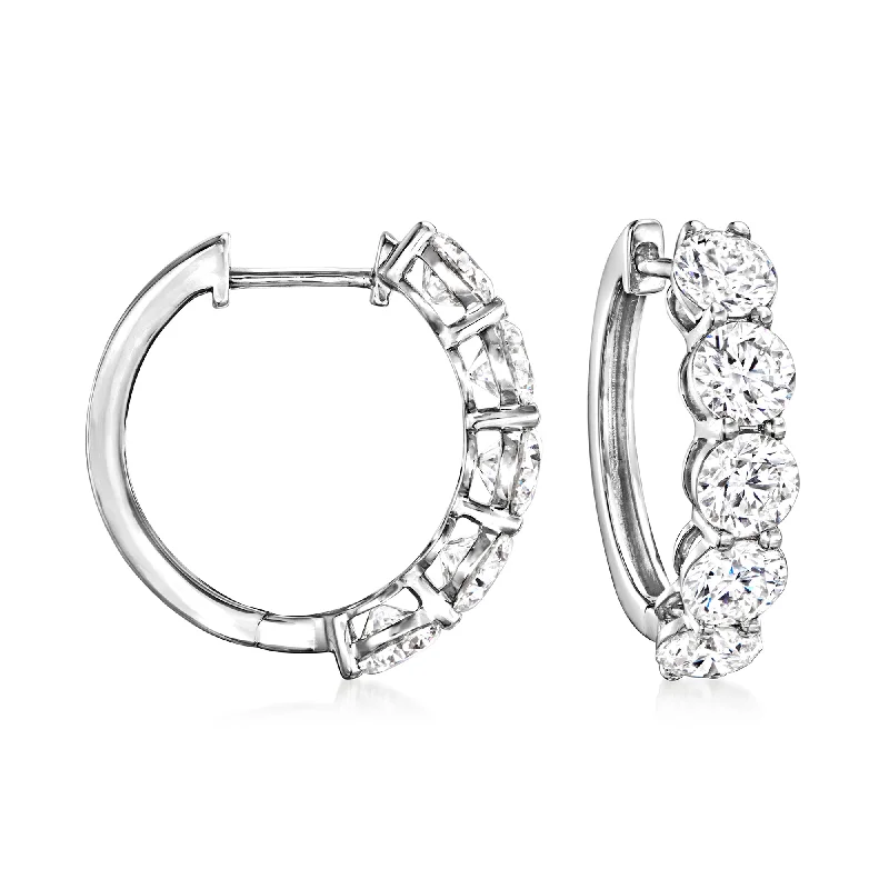 Hoop earrings with polished metal for a shiny and high-quality finish-Ross-Simons Lab-Grown Diamond 5-Stone Hoop Earrings in 14kt White Gold