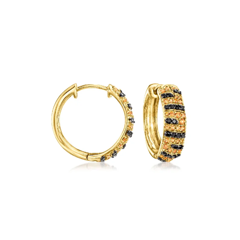 Best hoop earrings with marbled designs for a trendy and artistic effect-Ross-Simons Orange Sapphire and . Black Spinel Tiger-Print Hoop Earrings in 18kt Gold Over Sterling