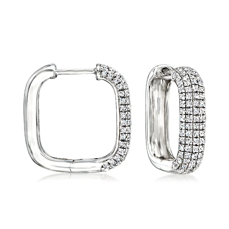 Hoop earrings with crescent moon shapes for a celestial and mystical appearance-Ross-Simons Pave Diamond Square Hoop Earrings in Sterling Silver