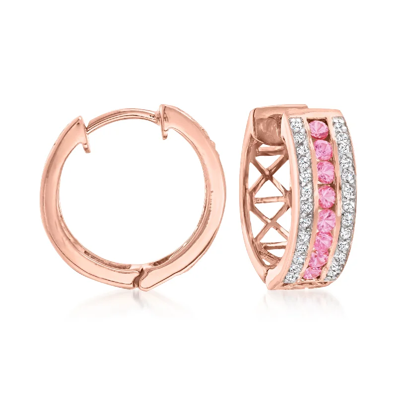 Hoop earrings with faceted crystals for added sparkle and shine-Ross-Simons Pink Sapphire and . White Zircon Hoop Earrings in 18kt Rose Gold Over Sterling