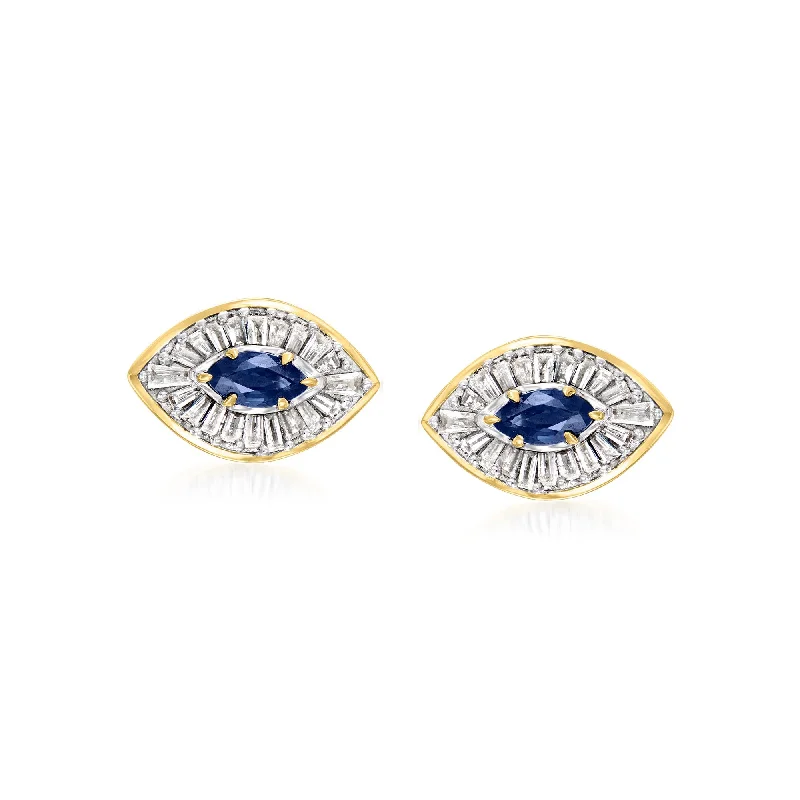 Best hoop earrings with baroque pearls for a luxurious and elegant vibe-Ross-Simons Sapphire and . Diamond Evil Eye Earrings in 14kt Yellow Gold