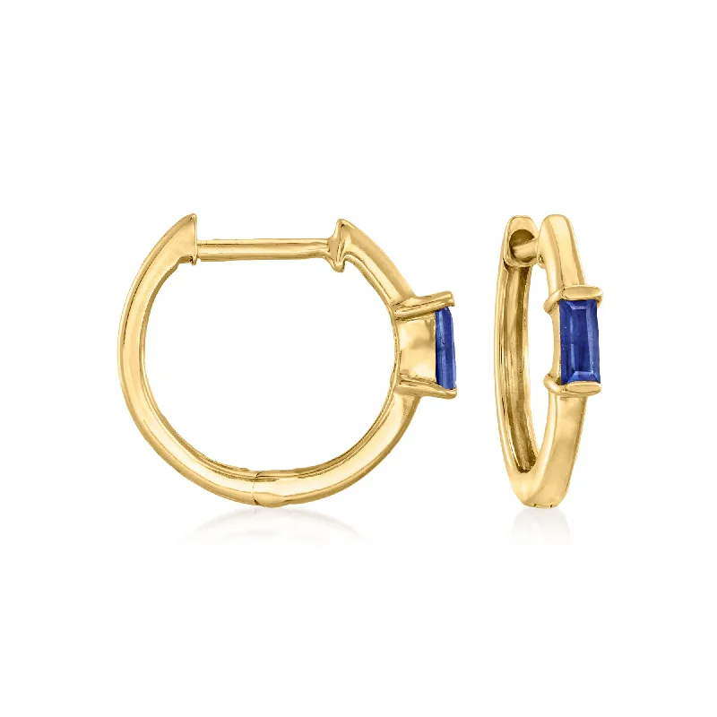 Best hoop earrings with minimal embellishments for a sleek and modern look-Ross-Simons Sapphire Huggie Hoop Earrings in 14kt Yellow Gold