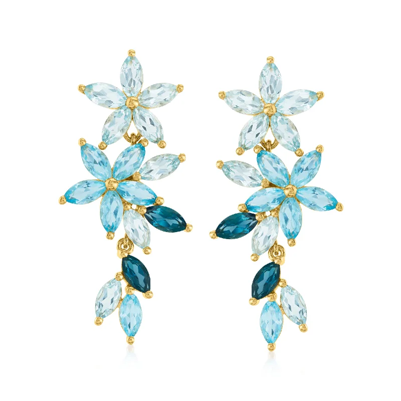 Best hoop earrings with snake chain details for a sleek and modern touch-Ross-Simons Tonal Blue Topaz Floral Ring in 18kt Gold Over Sterling