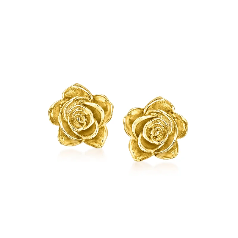 Best hoop earrings with enamel details for a colorful and modern look-RS Pure by Ross-Simons Italian 14kt Yellow Gold Rose Earrings