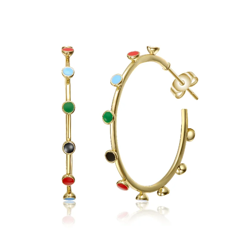 Best hoop earrings with geometric shapes for a modern and artistic appeal-Sterling Silver 14k Gold Plated Multi-Color Enamel C-Hoop Earrings