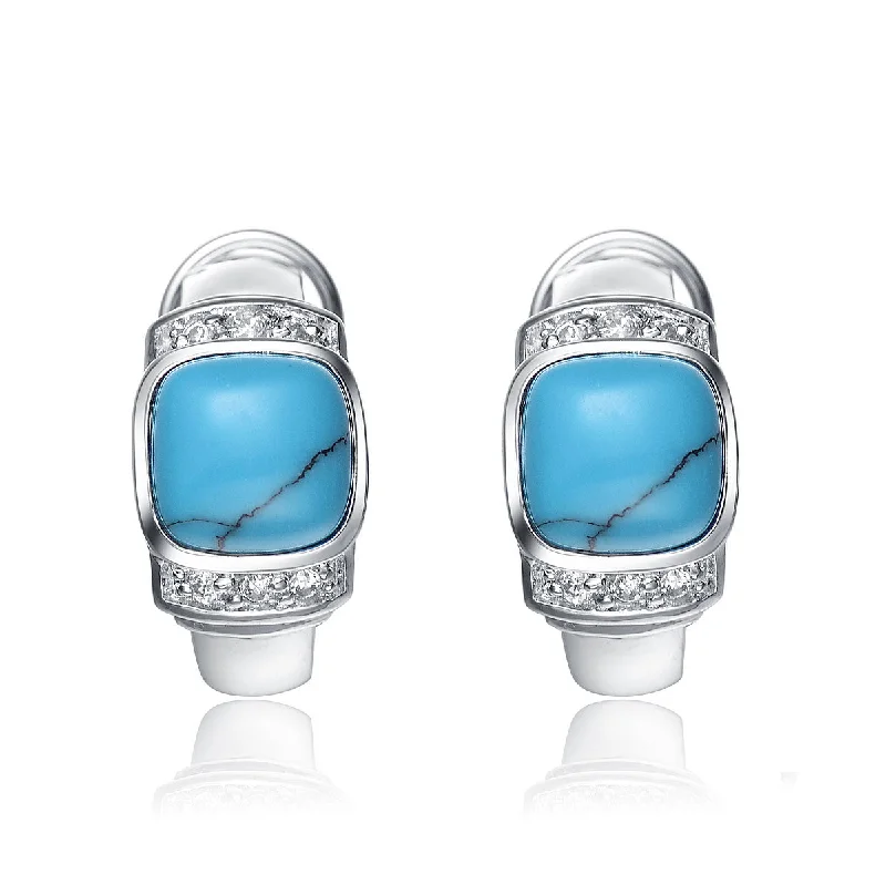 Hoop earrings with diamond-cut surfaces for added sparkle and shine-Sterling Silver Clear Cubic Zirconia and Sky Blue Stone Earrings