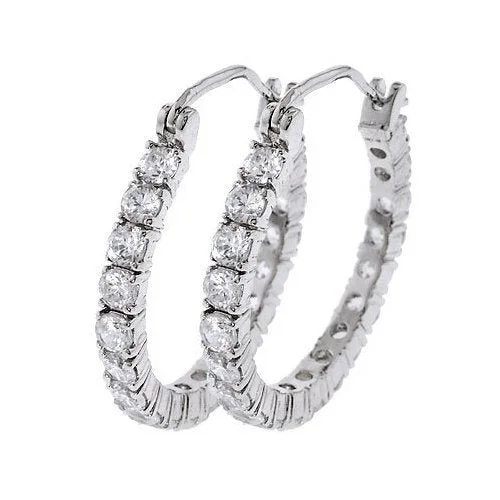 Hoop earrings with polished metal for a shiny and high-quality finish-Sterling Silver Clear White Cubic Zirconia Hoop Style Earrings