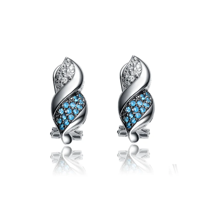 Best hoop earrings with crescent-shaped designs for a bold, moon-inspired style-Sterling Silver Cubic Zirconia Blue Spiral Earrings