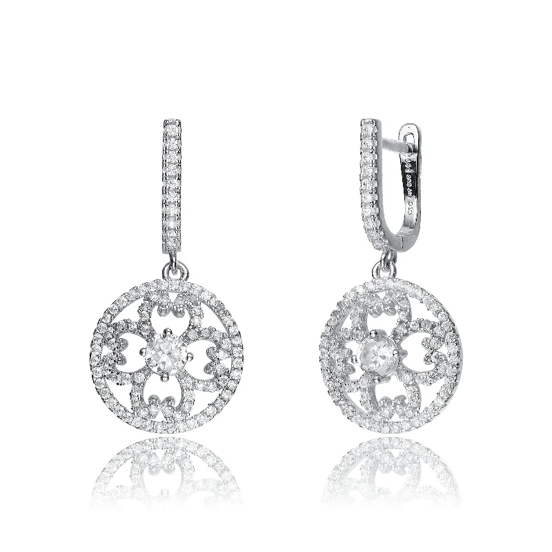 Hoop earrings with a matte finish for a sleek and sophisticated appearance-Sterling Silver Cubic Zirconia Medallion Earrings