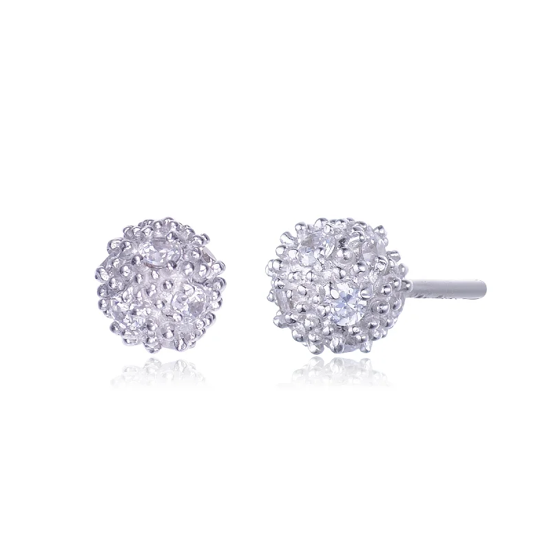 Best hoop earrings with Swarovski crystals for added sparkle and luxury-Sterling Silver Cubic Zirconia Pave Button Earrings