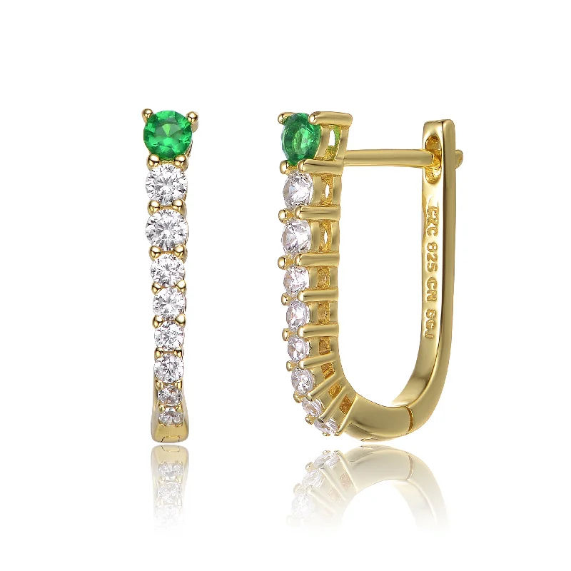 Hoop earrings with tortoiseshell designs for a chic and classic style-Cléo U-Shaped Green Mini Huggie Hoop Earrings