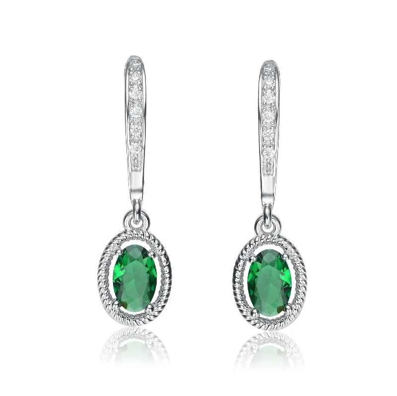 Best hoop earrings with asymmetrical designs for a fashion-forward, avant-garde look-Sterling Silver Green Cubic Zirconia Oval Dangling Last Pair Earrings