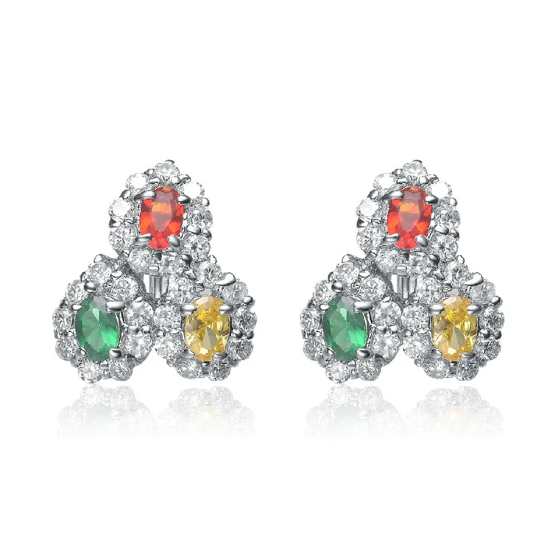 Best hoop earrings with gold-plated finishes for an affordable luxury vibe-Sterling Silver Multicolor Cubic Zirconia Trifecta Earrings