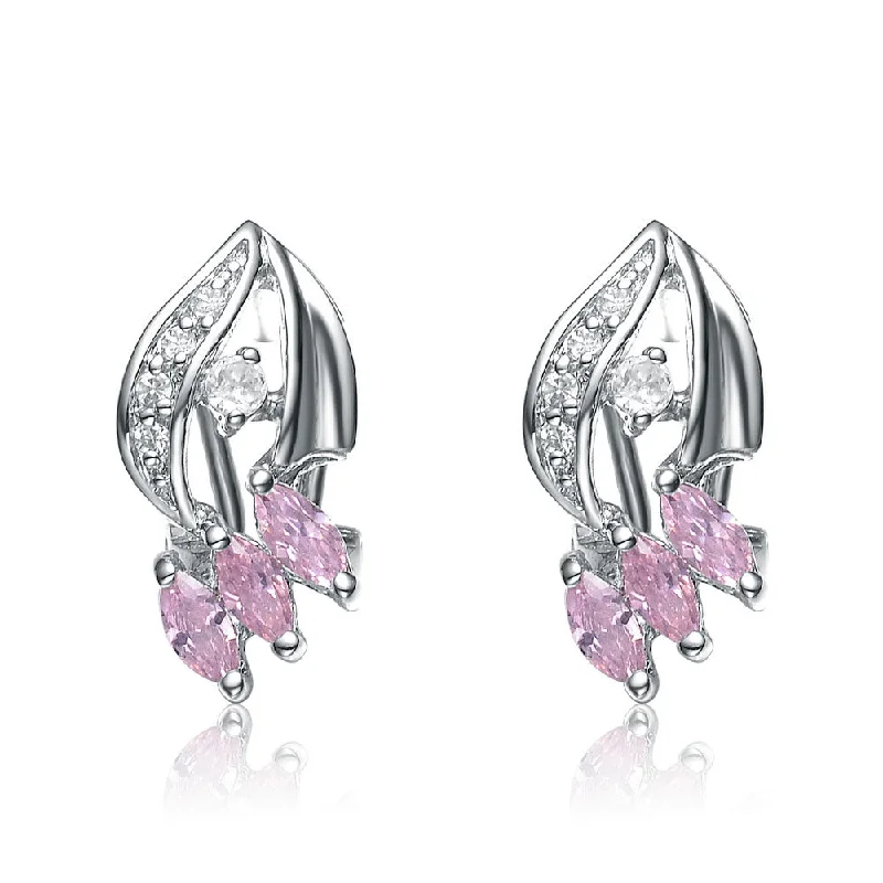 Hoop earrings with multi-tone finishes for a colorful and layered effect-Sterling Silver Pink Cubic Zirconia Earrings