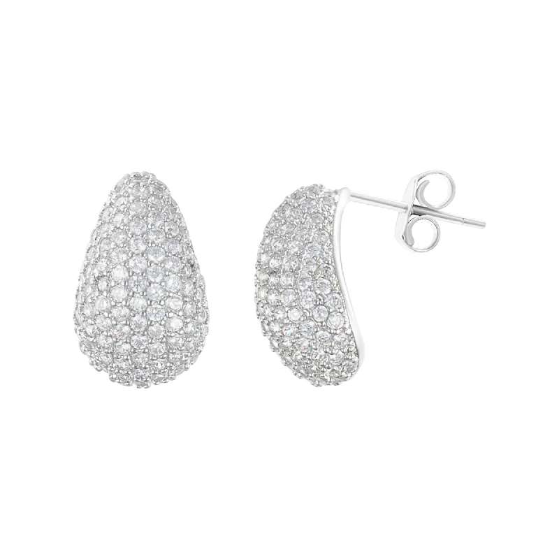 Best hoop earrings with matching bracelets for a coordinated jewelry set-Sterling Silver Plated Teardrop Pave Earrings