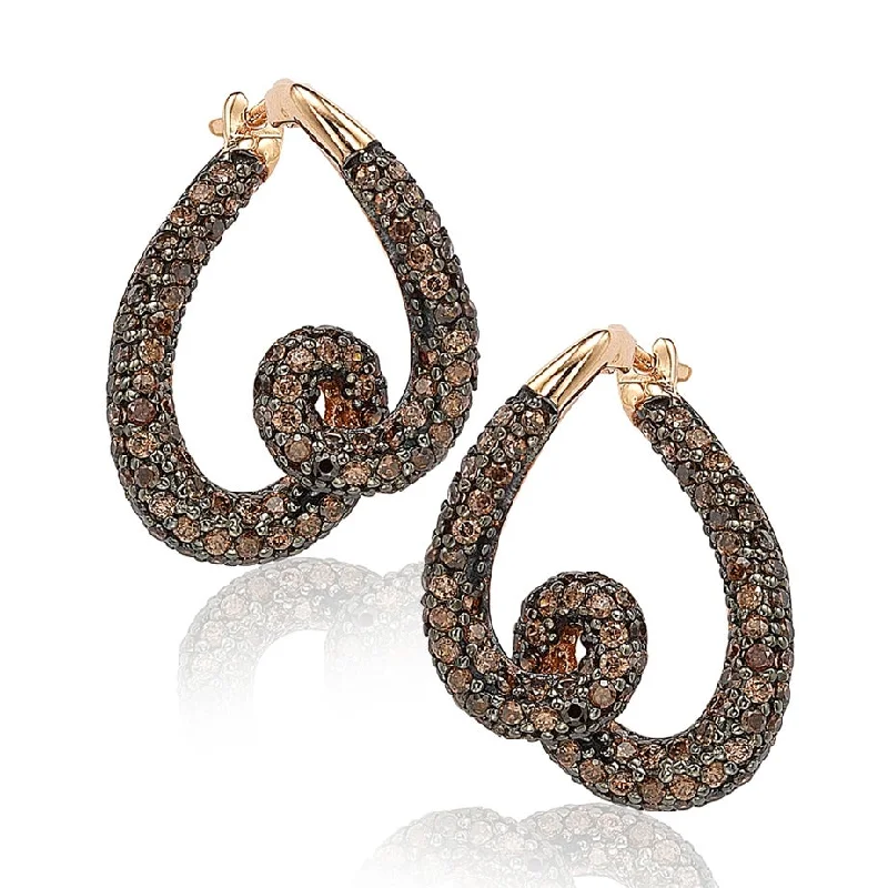 Hoop earrings with intricate designs for a unique and artistic appearance-Suzy Levian Rose Sterling Silver Brown Cubic Zirconia Swirl Earrings