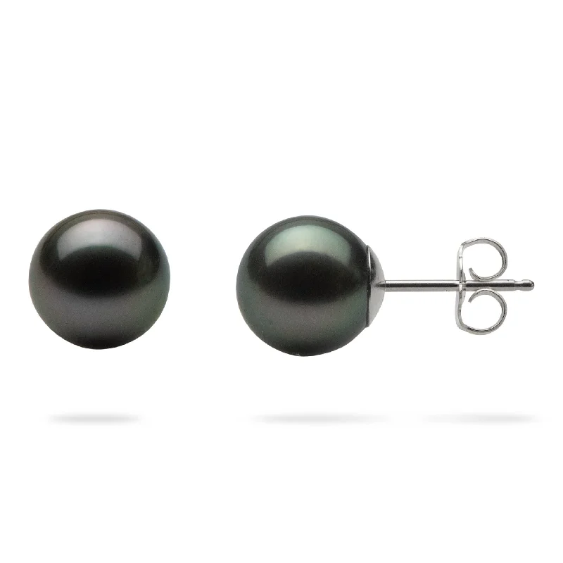 Hoop earrings with dangling charms for a playful and fun look-Tahitian Black Pearl Earrings in White Gold - 9-10mm