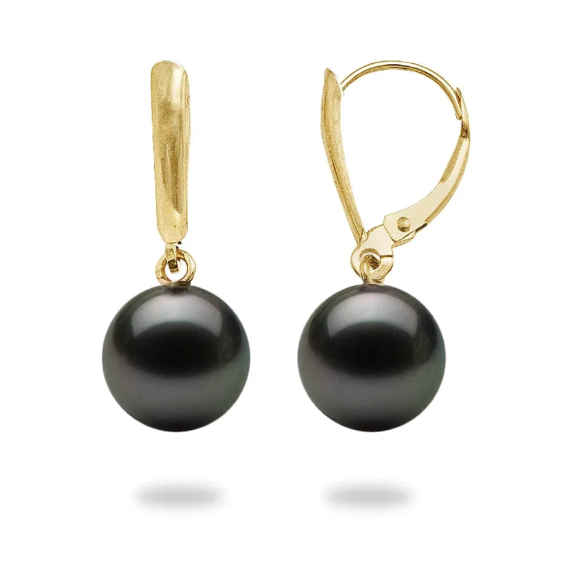 Best hoop earrings with delicate chain details for a trendy and stylish design-Tahitian Black Pearl Earrings in Gold - 9-10mm