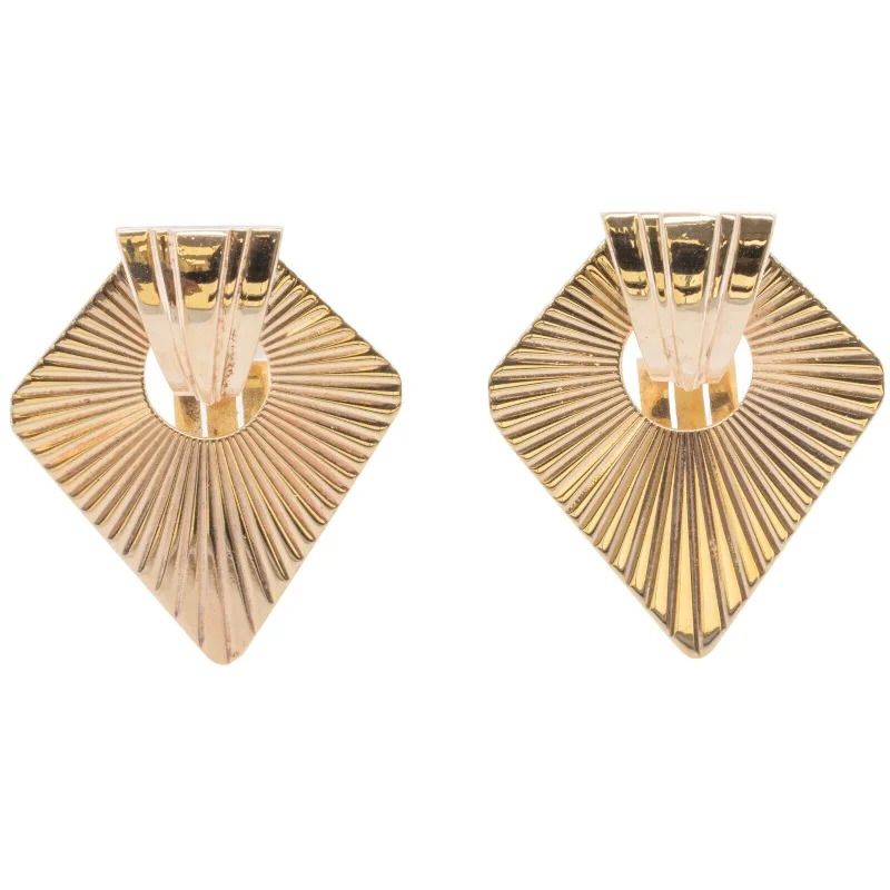 Hoop earrings with hammered textures for a boho-chic and rustic vibe-Tiffany & Co. 14k Yellow Gold Fanned Fluted Shield Omegaback Earrings VINTAGE