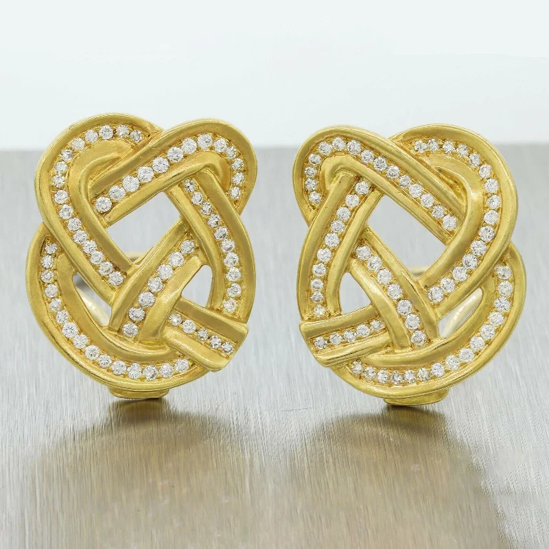 Large hoop earrings for a bold and statement-making fashion accessory-Tiffany & Co. Angela Cummings 1.50ctw Diamond Pretzel Earrings - 18k Yellow Gold